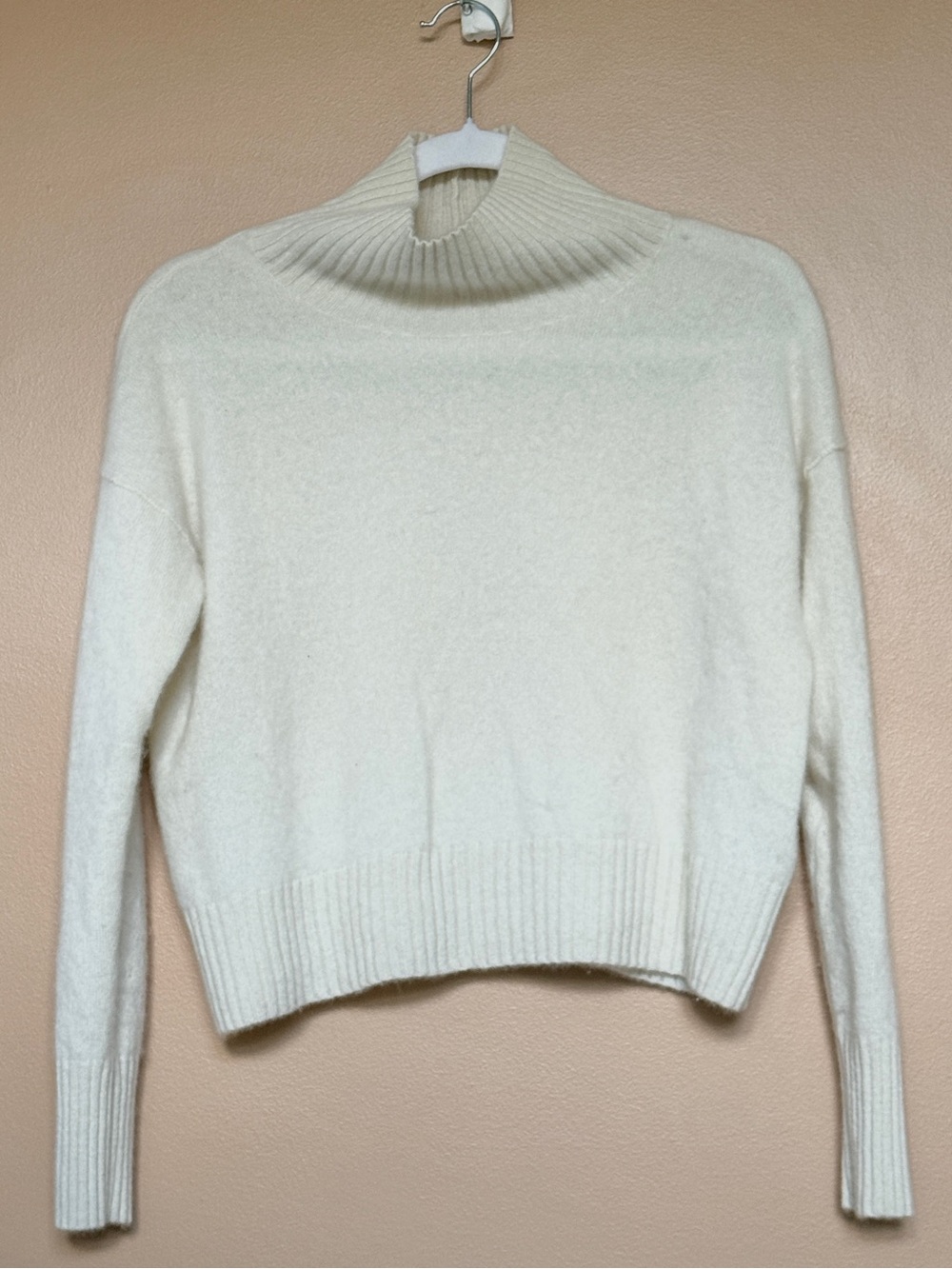 Free People Ivory Cropped Funnel Neck Sweater 100% Cashmere Size XS
